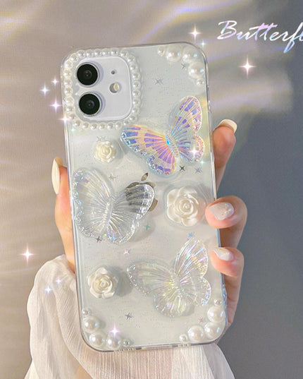 3D Abstract Crystal Laser iPhone Case White Butterflies