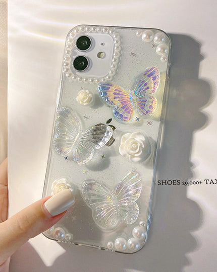 3D Abstract Crystal Laser iPhone Case White Butterflies