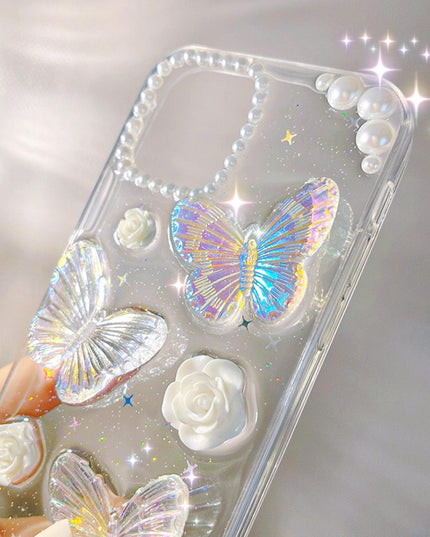 3D Abstract Crystal Laser iPhone Case White Butterflies