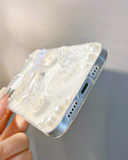 3D Abstract Crystal Laser iPhone Case White Butterflies