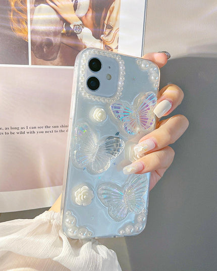 3D Abstract Crystal Laser iPhone Case White Butterflies