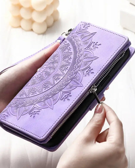 Long Lanyard Flap Faux Leather Phone Case - Zipper Wallet Card Holder Case