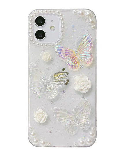 3D Abstract Crystal Laser iPhone Case White Butterflies