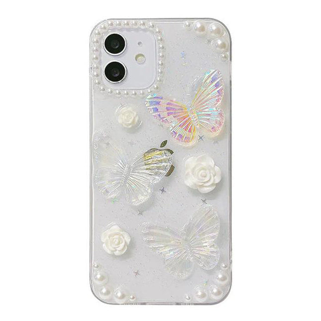 3D Abstract Crystal Laser iPhone Case White Butterflies