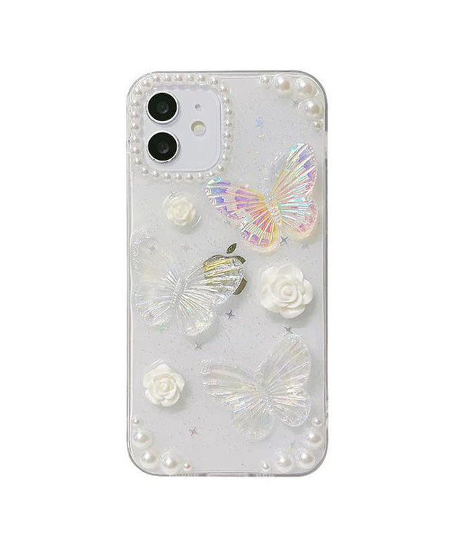 3D Abstract Crystal Laser iPhone Case White Butterflies