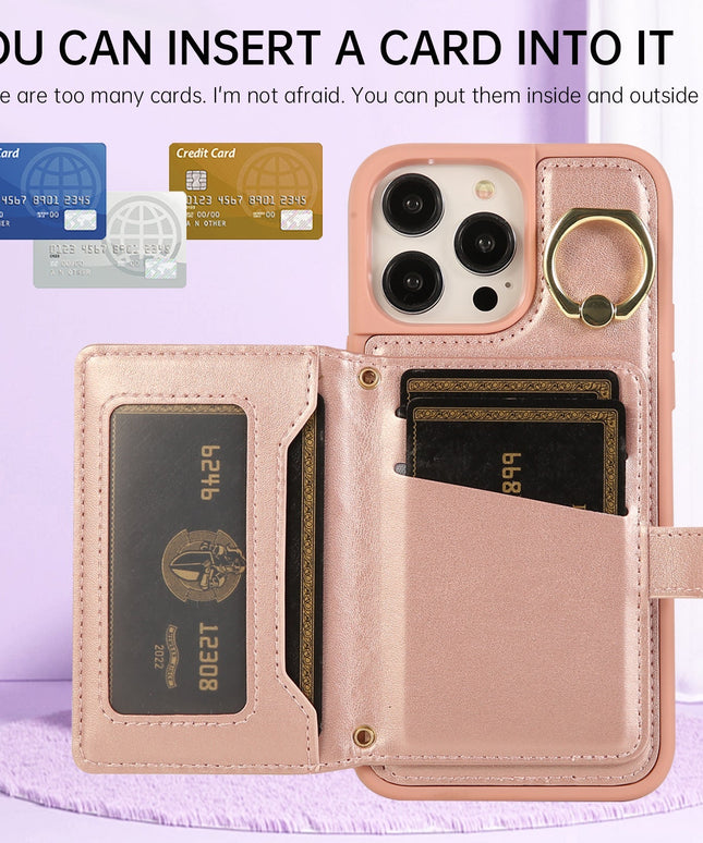 Wallet Leather Iphone Case - With Card Holder Crossbody Straps