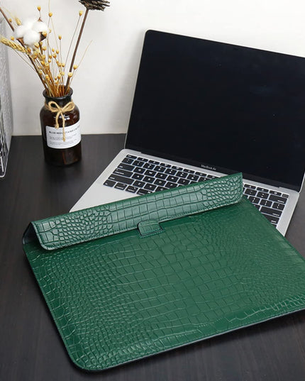 Green Faux Crocodile Laptop Sleeve Case