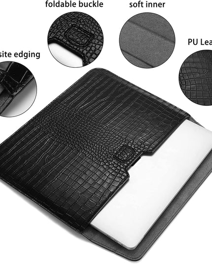 Black Faux Crocodile Laptop Sleeve Case
