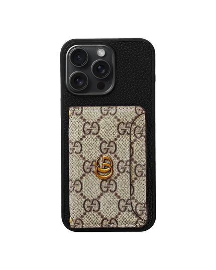 BLACK AND BROWN GG MONOGRAM CARDHOLDER FULLY COVERED