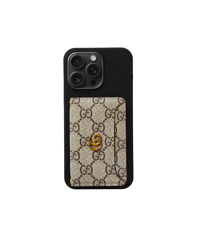 BLACK AND BROWN GG MONOGRAM CARDHOLDER FULLY COVERED
