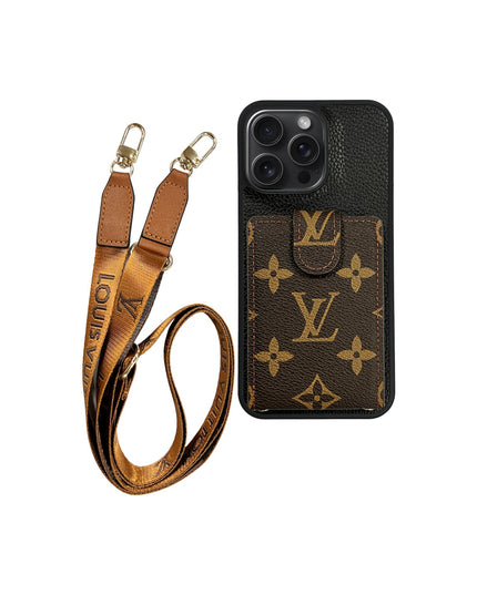 LV BLACK AND BROWN MONOGRAM CARDHOLDER FULLY COVERED LANYARD