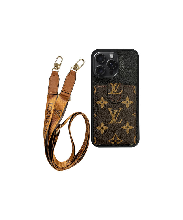 LV BLACK AND BROWN MONOGRAM CARDHOLDER FULLY COVERED LANYARD