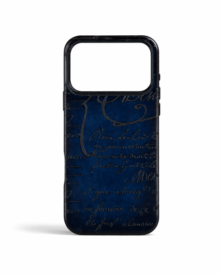 Berluti Blue Printed Leather Phone Case