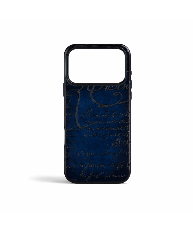 Berluti Blue Printed Leather Phone Case