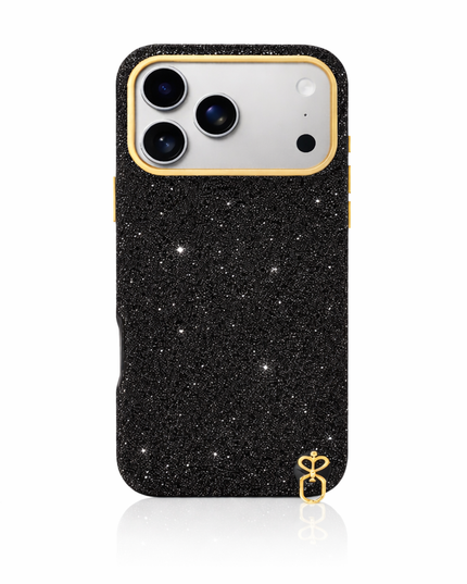 Sparkly Black iPhone Case with Gold Camera Frame