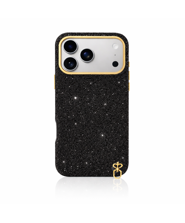 Sparkly Black iPhone Case with Gold Camera Frame